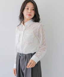 HER CLOSET（ハークローゼット）の「【予約開始】25AW新作　 オフィスカジュアル/長袖レースシアーシャツブラウス（シャツ/ブラウス・レディース）」