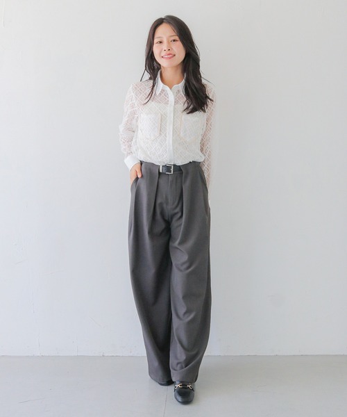 HER CLOSET(ハークローゼット)の「【HER CLOSET】オフィスカジュアル 長袖レースシアーシャツブラウス OFFICE CASUAL LONG SLEEVE LACE SHEER SHIRT BLOUSE(シャツ/ブラウス・レディース・ホワイト/ブラック・MEDIUM)」の5枚目の写真