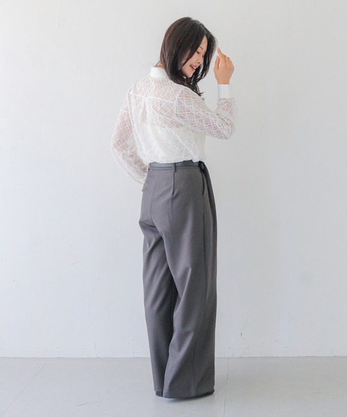 HER CLOSET(ハークローゼット)の「【HER CLOSET】オフィスカジュアル 長袖レースシアーシャツブラウス OFFICE CASUAL LONG SLEEVE LACE SHEER SHIRT BLOUSE(シャツ/ブラウス・レディース・ホワイト/ブラック・MEDIUM)」の6枚目の写真