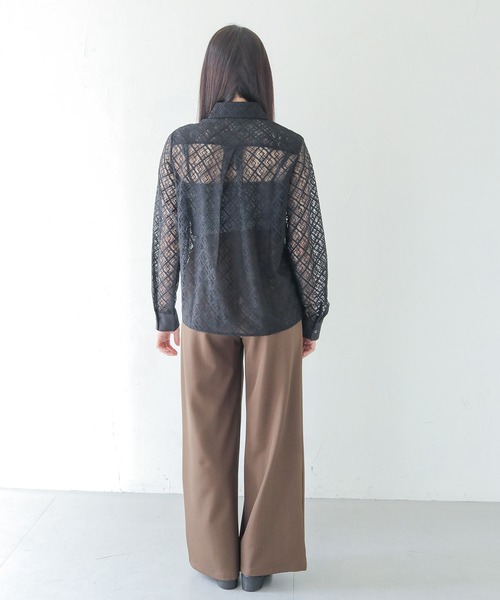 HER CLOSET(ハークローゼット)の「【HER CLOSET】オフィスカジュアル 長袖レースシアーシャツブラウス OFFICE CASUAL LONG SLEEVE LACE SHEER SHIRT BLOUSE(シャツ/ブラウス・レディース・ホワイト/ブラック・MEDIUM)」の13枚目の写真