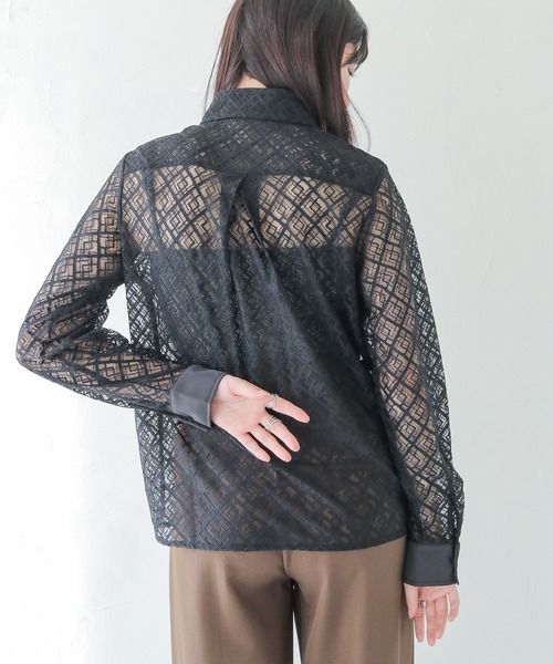 HER CLOSET(ハークローゼット)の「【HER CLOSET】オフィスカジュアル 長袖レースシアーシャツブラウス OFFICE CASUAL LONG SLEEVE LACE SHEER SHIRT BLOUSE(シャツ/ブラウス・レディース・ホワイト/ブラック・MEDIUM)」の19枚目の写真