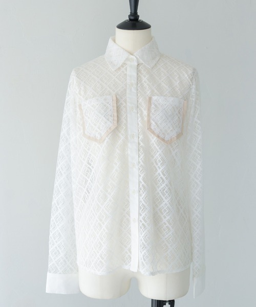 HER CLOSET(ハークローゼット)の「【HER CLOSET】オフィスカジュアル 長袖レースシアーシャツブラウス OFFICE CASUAL LONG SLEEVE LACE SHEER SHIRT BLOUSE(シャツ/ブラウス・レディース・ホワイト/ブラック・MEDIUM)」の7枚目の写真