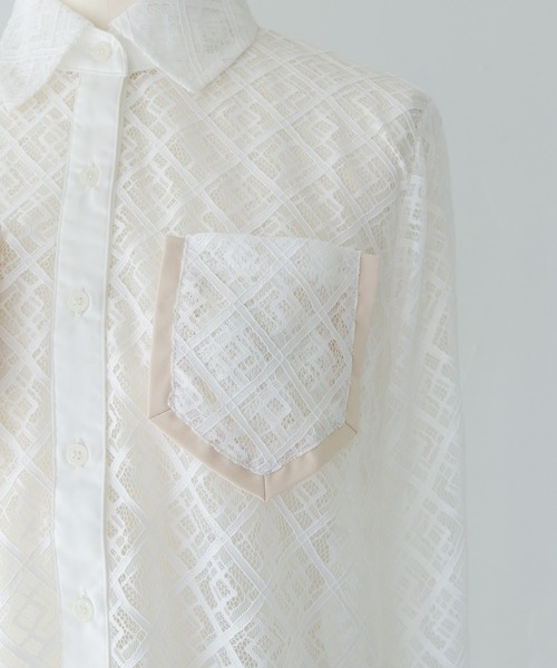 HER CLOSET(ハークローゼット)の「【HER CLOSET】オフィスカジュアル 長袖レースシアーシャツブラウス OFFICE CASUAL LONG SLEEVE LACE SHEER SHIRT BLOUSE(シャツ/ブラウス・レディース・ホワイト/ブラック・MEDIUM)」の10枚目の写真
