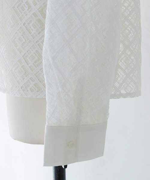 HER CLOSET(ハークローゼット)の「【HER CLOSET】オフィスカジュアル 長袖レースシアーシャツブラウス OFFICE CASUAL LONG SLEEVE LACE SHEER SHIRT BLOUSE(シャツ/ブラウス・レディース・ホワイト/ブラック・MEDIUM)」の17枚目の写真