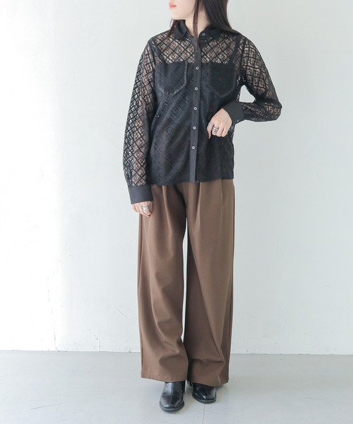 HER CLOSET(ハークローゼット)の「【HER CLOSET】オフィスカジュアル 長袖レースシアーシャツブラウス OFFICE CASUAL LONG SLEEVE LACE SHEER SHIRT BLOUSE(シャツ/ブラウス・レディース・ホワイト/ブラック・MEDIUM)」の9枚目の写真