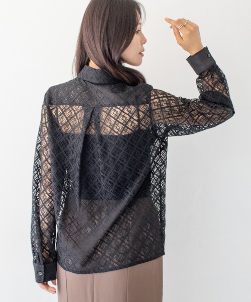 HER CLOSET(ハークローゼット)の「【HER CLOSET】オフィスカジュアル 長袖レースシアーシャツブラウス OFFICE CASUAL LONG SLEEVE LACE SHEER SHIRT BLOUSE(シャツ/ブラウス・レディース・ホワイト/ブラック・MEDIUM)」の22枚目の写真