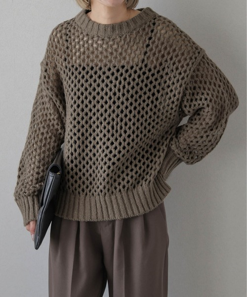 AMELY（エミリー）の「メッシュニットトップス（ニット/セーター・レディース・ブラック/アイボリー/モカ・フリー）」の3枚目の写真