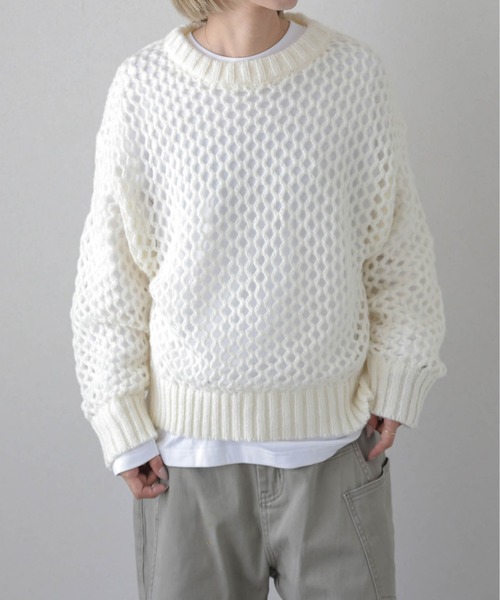 AMELY（エミリー）の「メッシュニットトップス（ニット/セーター・レディース・ブラック/アイボリー/モカ・フリー）」の4枚目の写真