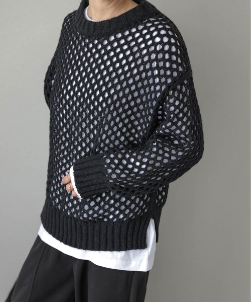 AMELY（エミリー）の「メッシュニットトップス（ニット/セーター・レディース・ブラック/アイボリー/モカ・フリー）」の9枚目の写真