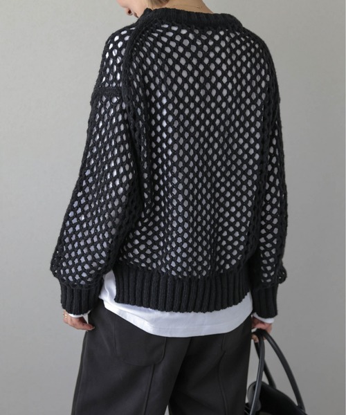 AMELY（エミリー）の「メッシュニットトップス（ニット/セーター・レディース・ブラック/アイボリー/モカ・フリー）」の11枚目の写真