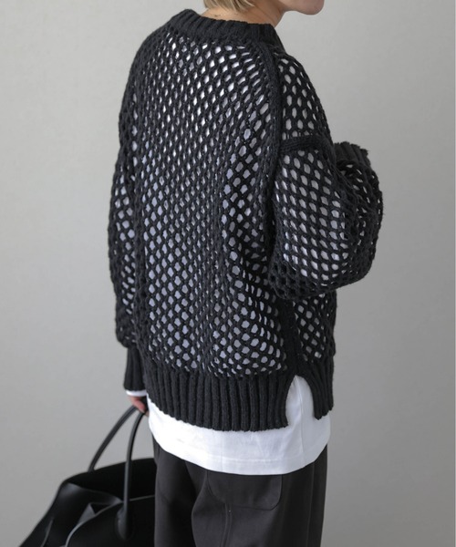 AMELY（エミリー）の「メッシュニットトップス（ニット/セーター・レディース・ブラック/アイボリー/モカ・フリー）」の10枚目の写真