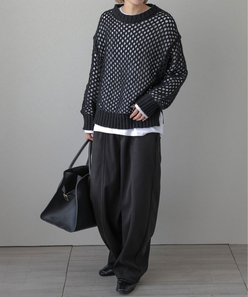 AMELY（エミリー）の「メッシュニットトップス（ニット/セーター・レディース・ブラック/アイボリー/モカ・フリー）」の12枚目の写真