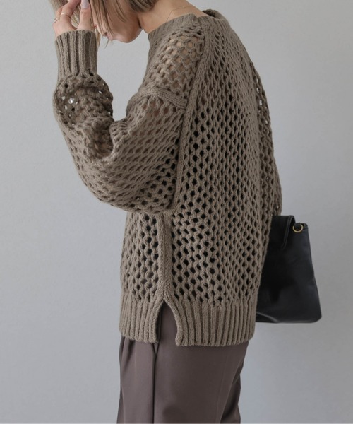 AMELY（エミリー）の「メッシュニットトップス（ニット/セーター・レディース・ブラック/アイボリー/モカ・フリー）」の13枚目の写真