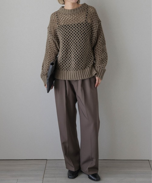 AMELY（エミリー）の「メッシュニットトップス（ニット/セーター・レディース・ブラック/アイボリー/モカ・フリー）」の16枚目の写真
