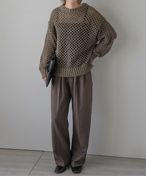 AMELY（エミリー）の「メッシュニットトップス（ニット/セーター・レディース・ブラック/アイボリー/モカ・フリー）」の17枚目の写真