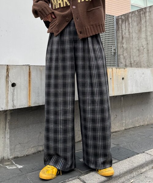セール】【UNISEX】ネルチェックタックボリュームワイドパンツ（その他
