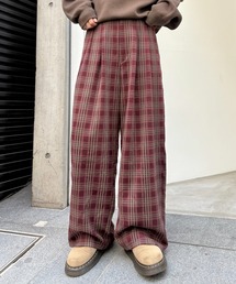 レディースのパンツ（レッド/赤色系・チェック柄）ファッション通販
