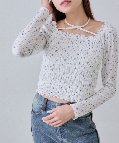 OLIVE des OLIVE(オリーブデオリーブ)の「シャーリングロンT(Tシャツ/カットソー・レディース・オフホワイト/その他/ピンク/ブラウン/チャコールグレー/サーモンピンク・FREE)」の2枚目の写真