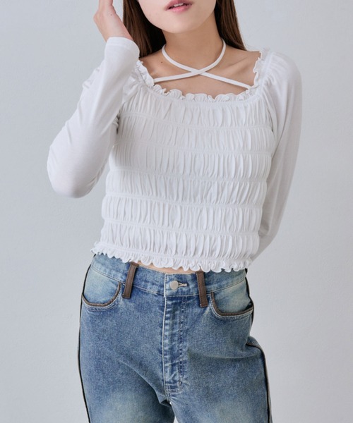 OLIVE des OLIVE(オリーブデオリーブ)の「シャーリングロンT(Tシャツ/カットソー・レディース・オフホワイト/その他/ピンク/ブラウン/チャコールグレー/サーモンピンク・FREE)」の14枚目の写真