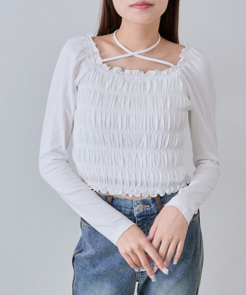 OLIVE des OLIVE(オリーブデオリーブ)の「シャーリングロンT(Tシャツ/カットソー・レディース・オフホワイト/その他/ピンク/ブラウン/チャコールグレー/サーモンピンク・FREE)」の15枚目の写真