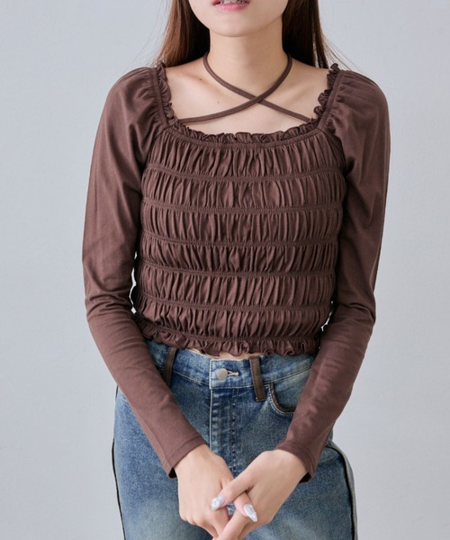 OLIVE des OLIVE(オリーブデオリーブ)の「シャーリングロンT(Tシャツ/カットソー・レディース・オフホワイト/その他/ピンク/ブラウン/チャコールグレー/サーモンピンク・FREE)」の22枚目の写真