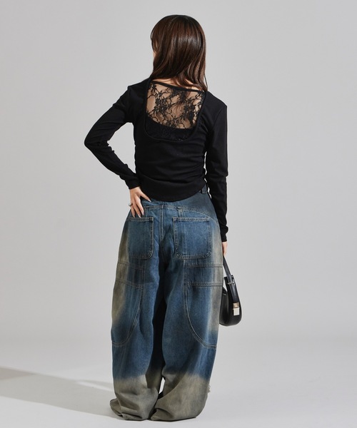 Chick(チック)の「Panel design Studded Baggy Pants / 切り替えデザイン スタッズ付きバギーパンツ(デニムパンツ・レディース・ブラック/ブルー・FREE)」の13枚目の写真