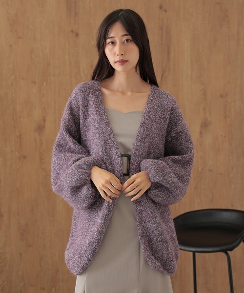 SUWDEE(スーディー)の「balloon sleeve mix knit cardigan(カーディガン/ボレロ・レディース・グレー/パープル/ブラウン/キャメル・FREE)」の3枚目の写真