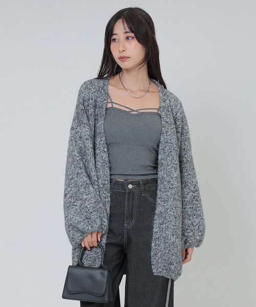 SUWDEE(スーディー)の「balloon sleeve mix knit cardigan(カーディガン/ボレロ・レディース・グレー/パープル/ブラウン/キャメル・FREE)」の2枚目の写真