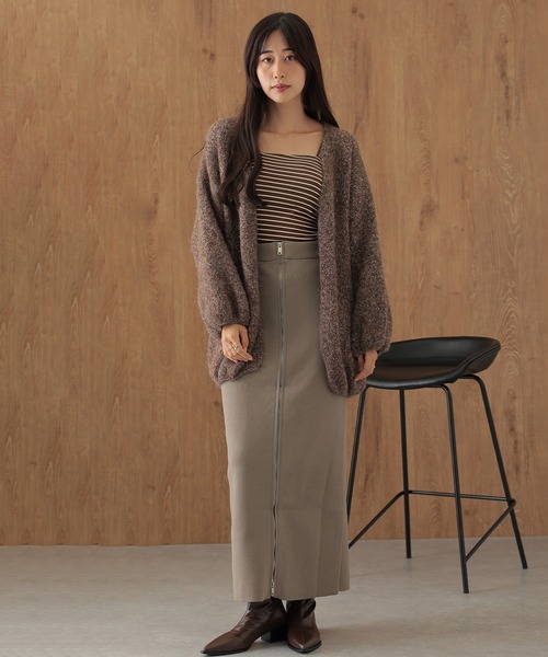 SUWDEE(スーディー)の「balloon sleeve mix knit cardigan(カーディガン/ボレロ・レディース・グレー/パープル/ブラウン/キャメル・FREE)」の8枚目の写真