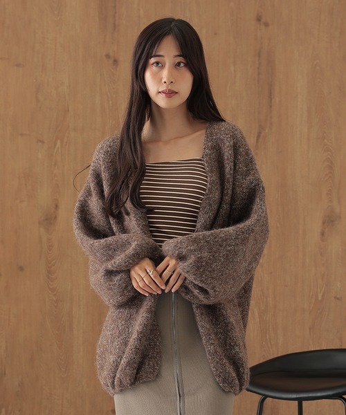 SUWDEE(スーディー)の「balloon sleeve mix knit cardigan(カーディガン/ボレロ・レディース・グレー/パープル/ブラウン/キャメル・FREE)」の9枚目の写真