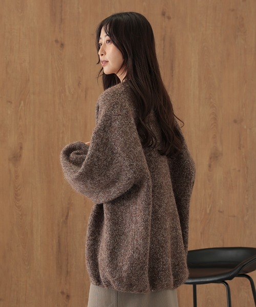 SUWDEE(スーディー)の「balloon sleeve mix knit cardigan(カーディガン/ボレロ・レディース・グレー/パープル/ブラウン/キャメル・FREE)」の10枚目の写真