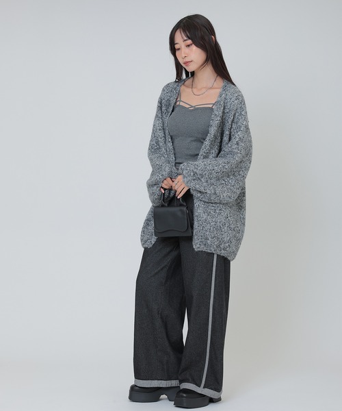 SUWDEE(スーディー)の「balloon sleeve mix knit cardigan(カーディガン/ボレロ・レディース・グレー/パープル/ブラウン/キャメル・FREE)」の5枚目の写真