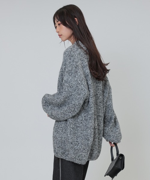 SUWDEE(スーディー)の「balloon sleeve mix knit cardigan(カーディガン/ボレロ・レディース・グレー/パープル/ブラウン/キャメル・FREE)」の7枚目の写真
