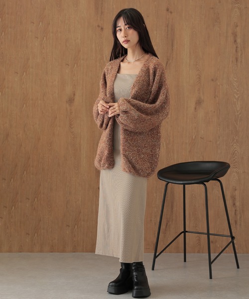 SUWDEE(スーディー)の「balloon sleeve mix knit cardigan(カーディガン/ボレロ・レディース・グレー/パープル/ブラウン/キャメル・FREE)」の13枚目の写真