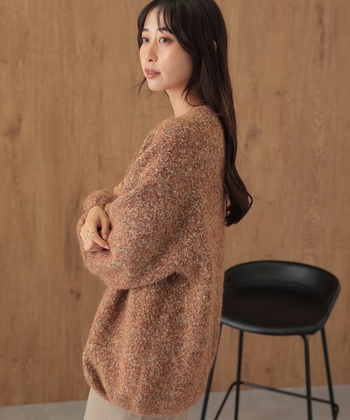 SUWDEE(スーディー)の「balloon sleeve mix knit cardigan(カーディガン/ボレロ・レディース・グレー/パープル/ブラウン/キャメル・FREE)」の14枚目の写真