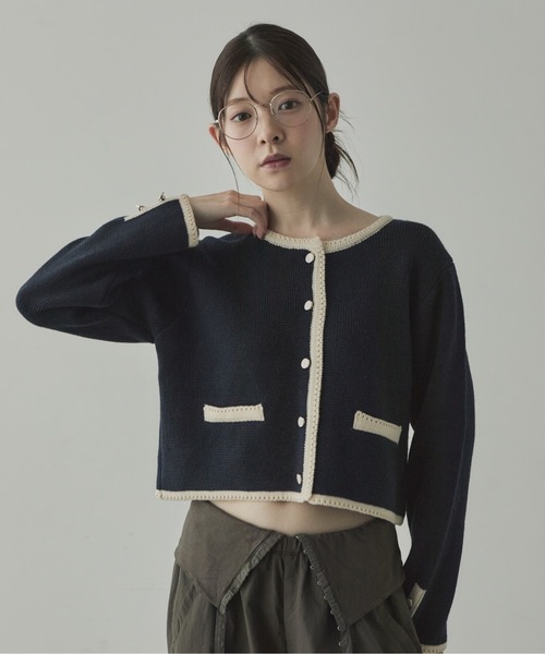 VIVID LADY(ビビッドレディー)の「パイピングニット ジャケットカーディガン(カーディガン/ボレロ・レディース・ネイビー/アイボリー/ライトブルー・FREE)」の17枚目の写真