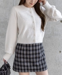 clear | 袖口パールショートフェザーニットカーディガン[大人 フェミニン 上品]≪AW新作≫(カーディガン/ボレロ)