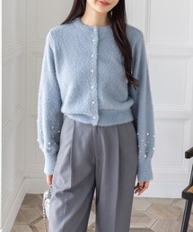 clear | 袖口パールショートフェザーニットカーディガン[大人 フェミニン 上品]≪AW新作≫(カーディガン/ボレロ)