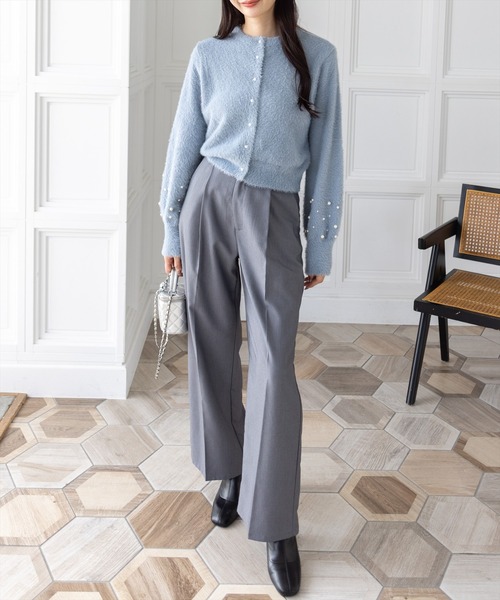 clear（クリア）の「袖口パールショートフェザーニットカーディガン[大人 フェミニン 上品]（カーディガン/ボレロ・レディース・グレー/ブルーグレー/アイボリー・F）」の4枚目の写真