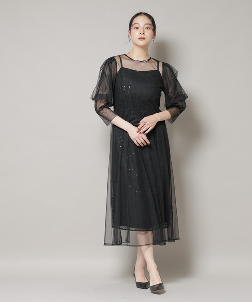kaene(カエン)の「kaene/シアーエプロンレースキャミドレス(ドレス・レディース・ブラック/グレー・36)」の1枚目の写真