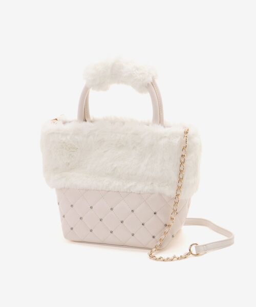 MAJESTIC LEGON（マジェスティックレゴン）の「キルティングビジューファーバッグ（ショルダーバッグ・レディース・アイボリー/ピンク/ライトグレー・FREE）」の14枚目の写真