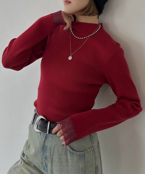 PAGEBOY（ページボーイ）の「＜自宅で洗える！＞ ハイネックバイカラースリーブ（ニット/セーター・レディース・レッド/ブラック/オフホワイト/グレー/ブルー・FREE）」の5枚目の写真