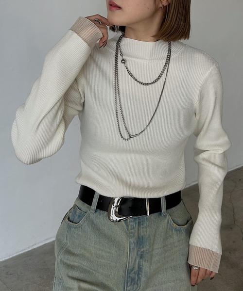 PAGEBOY（ページボーイ）の「＜自宅で洗える！＞ ハイネックバイカラースリーブ（ニット/セーター・レディース・レッド/ブラック/オフホワイト/グレー/ブルー・FREE）」の13枚目の写真