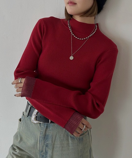 ハイネックバイカラースリーブ【マシンウォッシャブル】（ニット