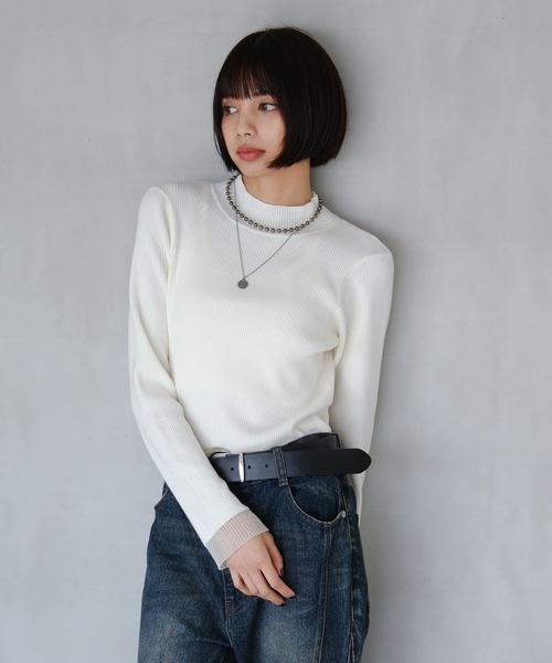 S.Kページ ハイネックバイカラースリーブ【マシンウォッシャブル】（ニット