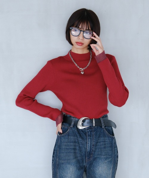 ハイネックバイカラースリーブ【マシンウォッシャブル】（ニット