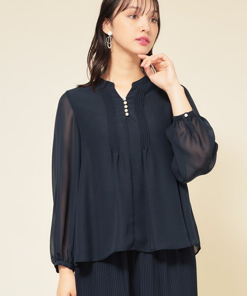 Sunauna（スーナウーナ）の「【ピンタック／セットアップ可】シフォンブラウス（シャツ/ブラウス・レディース・ネイビー/グレー・38/40）」の2枚目の写真