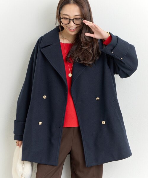 un dix cors（アンディコール）の「《デイリーに活躍》フェイクウールライトジャージー金釦コート（ピーコート・レディース・オフホワイト/ブラウン/ミント/ネイビー・FREE）」の4枚目の写真