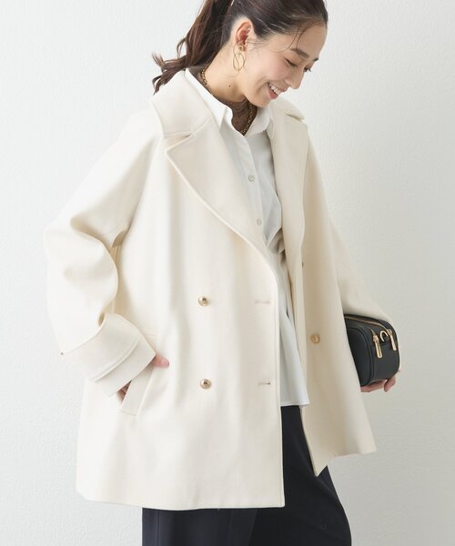 un dix cors（アンディコール）の「《デイリーに活躍》フェイクウールライトジャージー金釦コート（ピーコート・レディース・オフホワイト/ブラウン/ミント/ネイビー・FREE）」の2枚目の写真