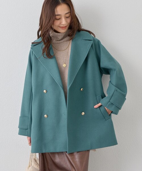 un dix cors（アンディコール）の「《デイリーに活躍》フェイクウールライトジャージー金釦コート（ピーコート・レディース・オフホワイト/ブラウン/ミント/ネイビー・FREE）」の3枚目の写真